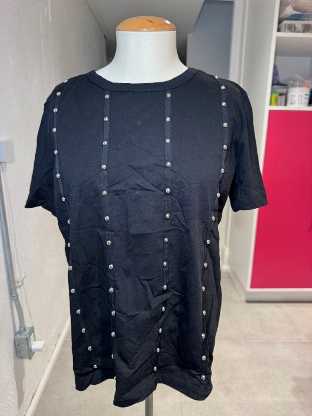 Zara Black Studded Short Sleeve Tee M